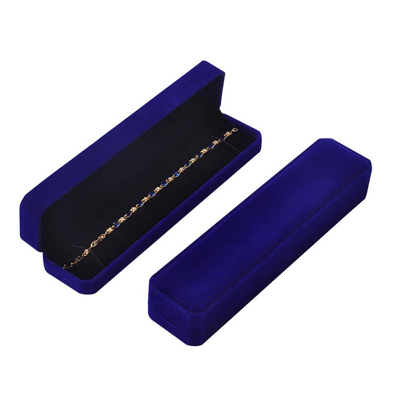 iSuperb Set of 2 Blue Velvet Necklace Chain Bracelet Display Case Storage Jewelry Gift Box 8.7x1.6x2inch - Image 4